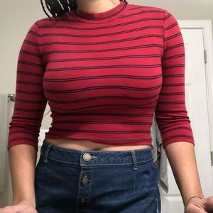 Red striped long sleeved crop top